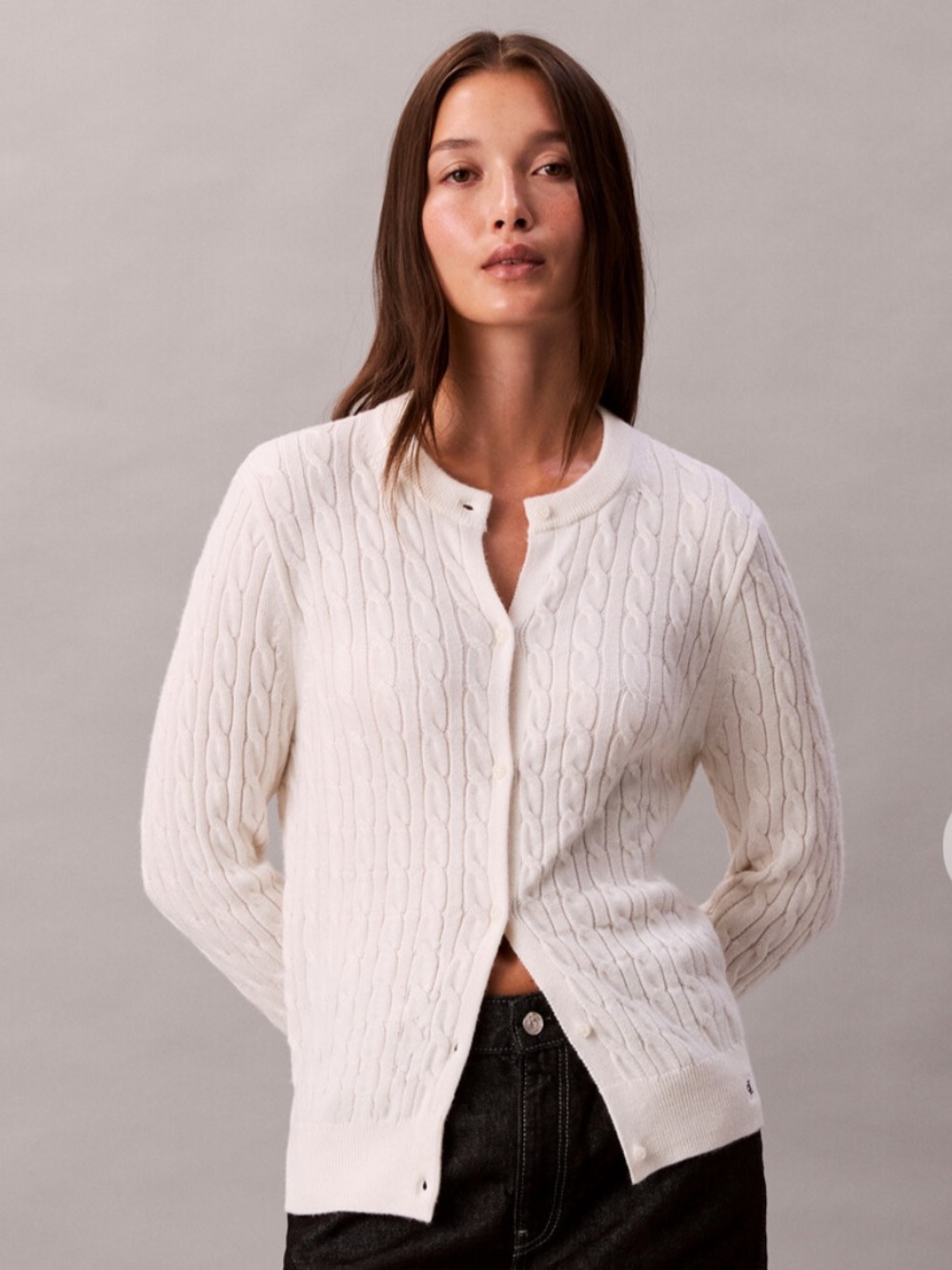 Calvin Klein Ivory Cable Knit Cardigan Small